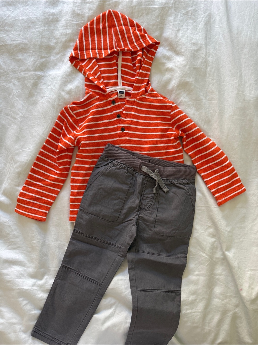 Kids Orange Stripe Hooded Shirt and Gray Pants Set
